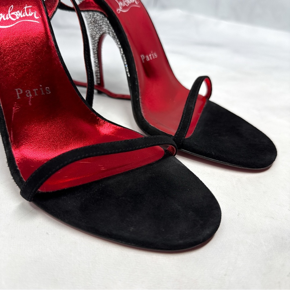 Christian Louboutin Arch Queen Strass Suede Stiletto Sandal Heels Sexy Black 38 - Picture 5 of 16